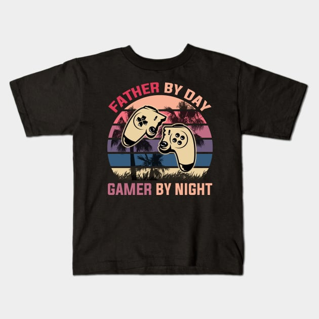 father by day gamer by night Kids T-Shirt by DragonTees